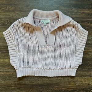 DH New York Chunky Knit Sweater Vest Collared Pullover Beige Size S